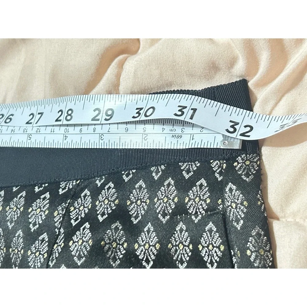 LOFT Women Size 10 Black Metallic Diamond Jacquard Skirt A-Line‎ Mini Polyester